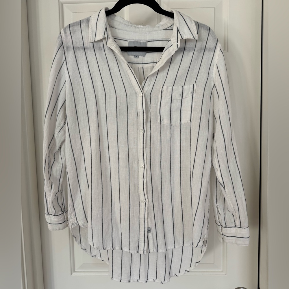 Rails White Button-Down Shirt with Black Vertical Stripes